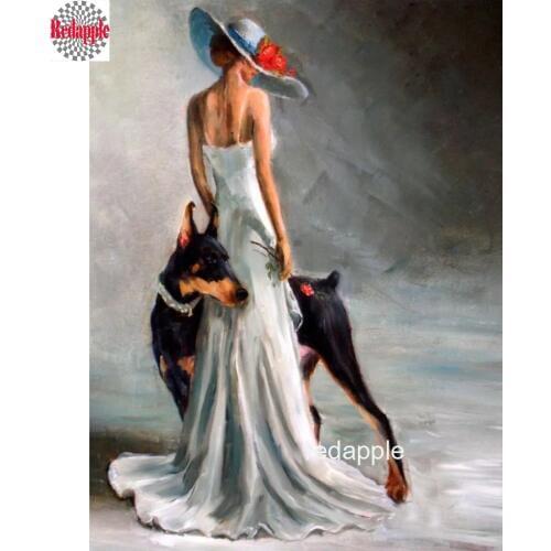 Doberman Pinscher and women,5D diy diamond painting,cross stitch,diamond embroidery mosaic beads 3d picture full square drill