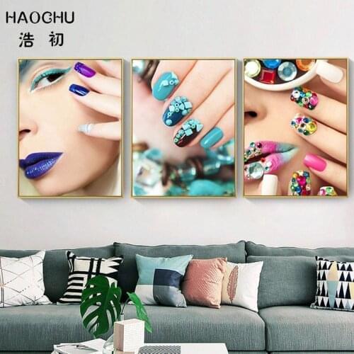 HAOCHU Home Decor Beauty Sexy Woman Nail Salon Art Nordic Prints and Posters Wall Decorations Canvas Painting for Manicure Shop