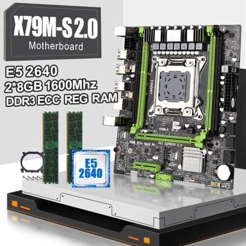 JINGSHA X79 motherboard X79M-S 2.0 set with XOEN E5 2640 and 2*8gb=16gb DDR3 1600MHZ ECC REG RAM support NVME M.2 SSD