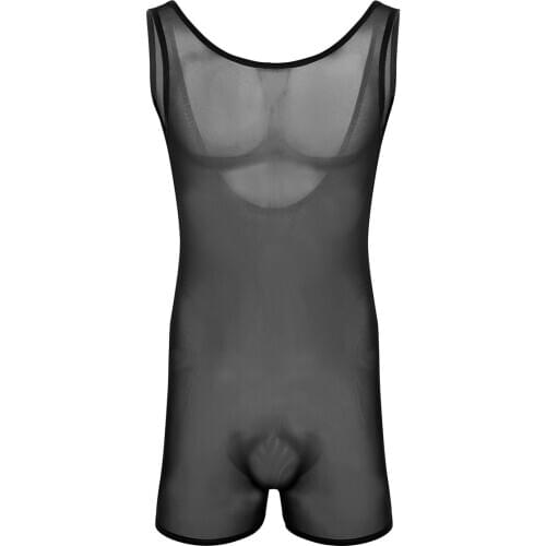Men Sheer Underwear Stretch Mesh See-through Sexy Lingerie Set Sleeveless Scoop Neck Jockstrap Bodysuit Jumpsuits One Piece Porn