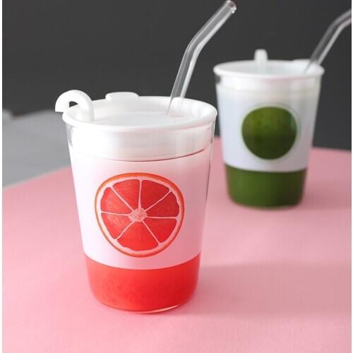Creative milk tea coffee cup with lid straw household heat-resistant glass kiwi strawberry fruit juice cold drink cup drinkware