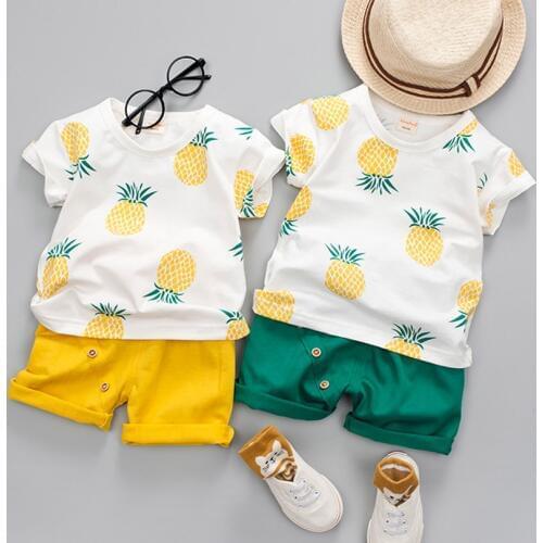 Baby Boys Girls Summer Clothes Sets Pineapple Cotton Printed Fruit Sports Suit For Boy T-Shirt + Shorts Childrens Clothing