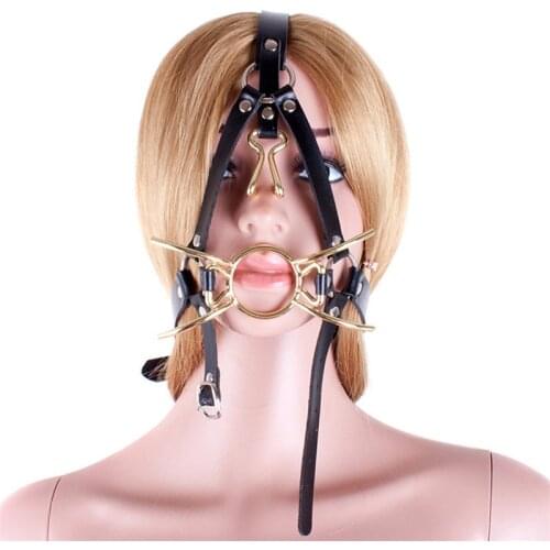 Spider Shape Metal Ring Gag Bondage Restraint with Nose Hook Slave Fetish Mouth Gag S&M tools Black Full Head Harness