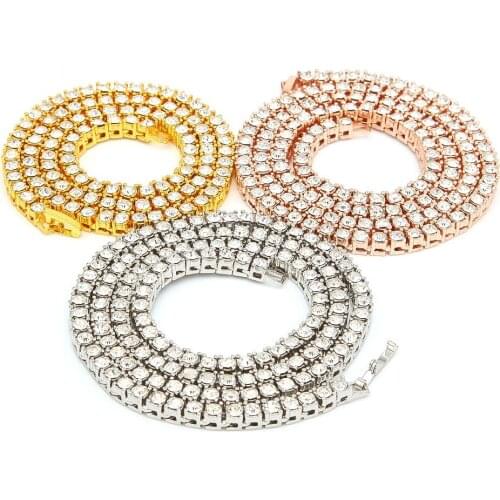 Hip-hop Necklace Mens 3mm 4mm Alloy Water Drill Tennis Chain Gold Silver Simple 100-item Accessories