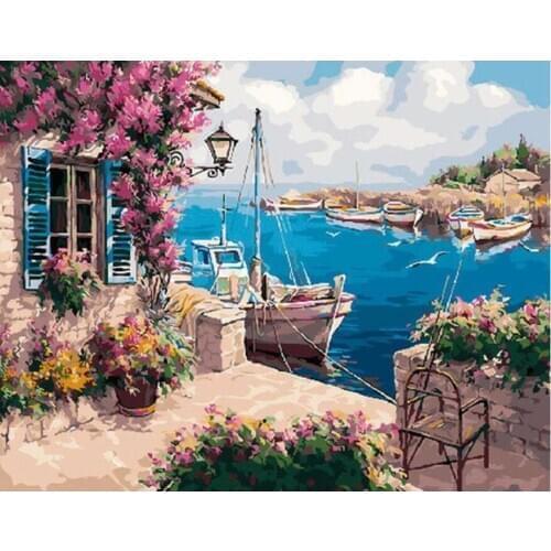 Diy Diamond Oil Painting Kits Sea Boat Scenery Mosaic Embroidery Picture Crystal Rhinestone Stickers Decal Wall Art Craft Gift