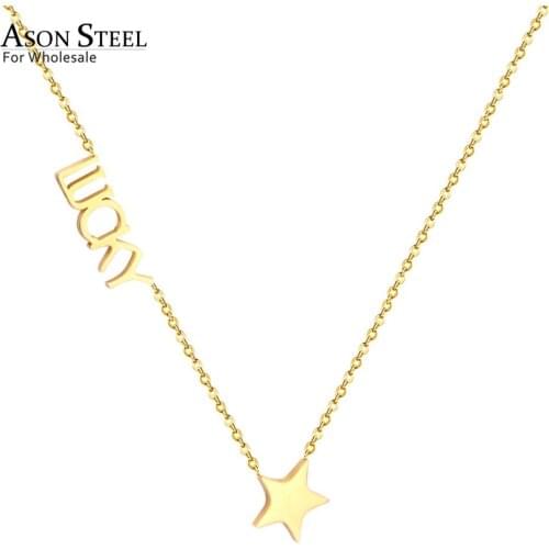 ASONSTEEL Initial Necklace Women Girl Stainless Steel Letter Lucky Star Pendant Necklace Collier Choker Collars Wedding Necklace