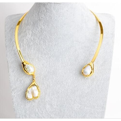 White Keshi Pearl 18 K Yellow Golden Plated Choker Necklace