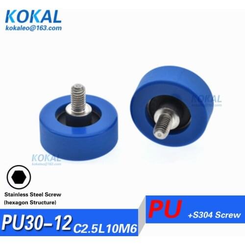 [PU30*12-M6]10PCS M6 hexagon external screw Polyurethane PU 626RS 626 Straightener bearing machine pulley wheel 6X30X12 0630mm