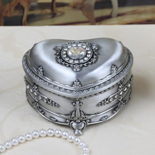 Size M Vintage Home Decor Fashion Heart / Oval Shaped Metal Jewelry Box Necklace Pendant Ring Gift Storage Chest Birthday Gift