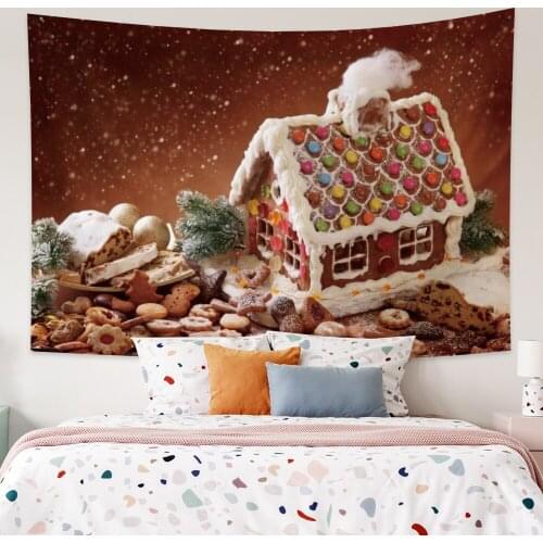 Xmas Hut Snow Scene Tapestry Vintage Exotic Summer Plant Nature Frame for Bedroom Photography Wall Decor