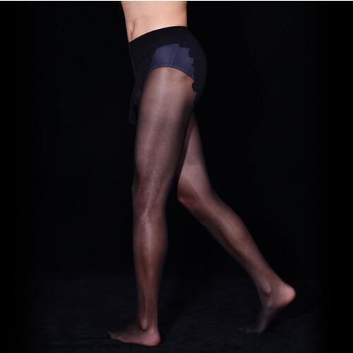 Sexy Men 30D Oil Glossy Shiny Sockings U Convex Pouch Sexy Tight Stockings COCKring Shaping Pantyhose Sexy Underwear Plus Size F