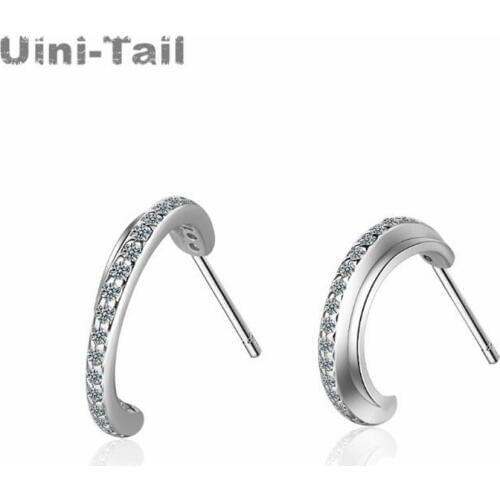Uini-Tail hot new 925 sterling silver half moon bay micro-set earrings double line ear ring simple temperament fashion tide flow