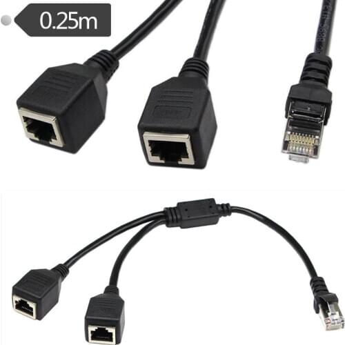 RJ45 1 Male to 2 Female Socket Port LAN Ethernet Network Splitter Y Adapter Cable 0.25m