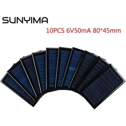 SUNYIMA 10Pcs Solar Panel 80x45mm 6V 50mA 0.3W Mini Solar System DIY for Battery Cell Phone Chargers Portable Solar Cell