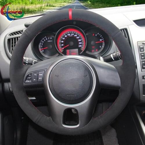DIY Hand-stitched Non-slip Black Suede Car Steering Wheel Cover For Kia Forte 2008-2017 Soul Rio Shuma 2009-2013 Venga 2009-2015