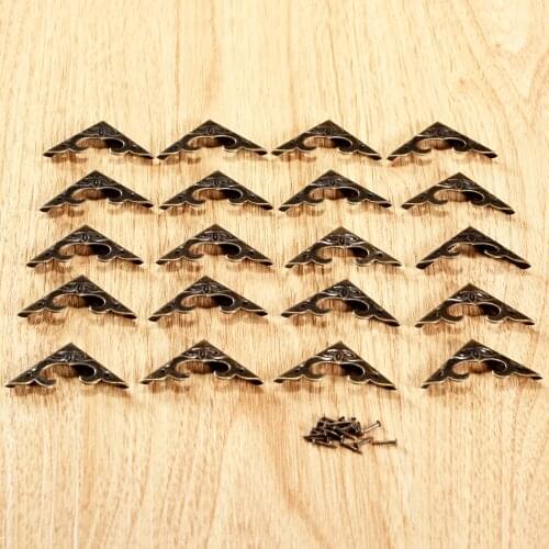 20Pcs Antique Brass Furniture Desk Jewelry Gifts Wood Box Suitcase Cabinet Corner Brackets Protector Guard Edge Cover Decorative