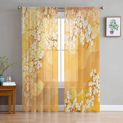 Plum Blossom Texture Wave Fan Sheer Curtain for Living Room Bedroom Kitchen Modern Tulle Window Treatment Home Decor