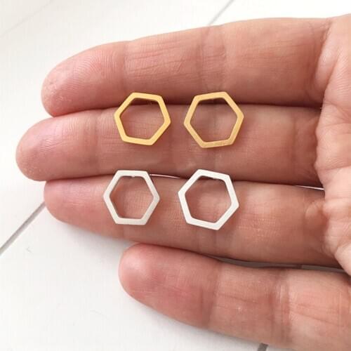 Hollow Honeycomb Hexagon Stud Earrings For Women Men Stainless Steel Jewelry Korean Fashion Simple Geometric Hive Small Earrings