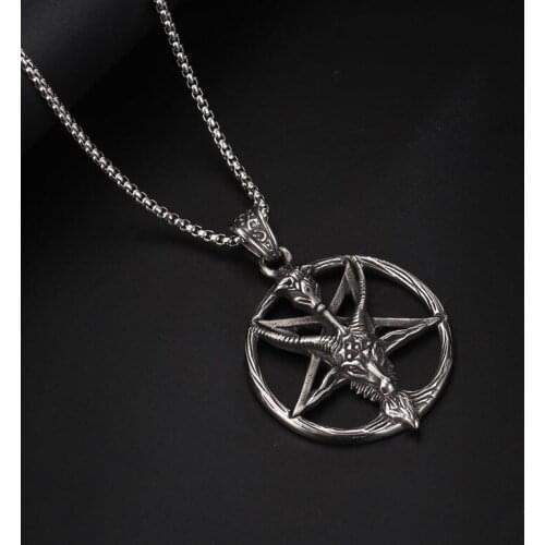 Vintage Women Men Pentagram Pan God Skull Goat Head Pendant Fashion Stainless Steel Chain Necklace Jewelry Dropshipping Store