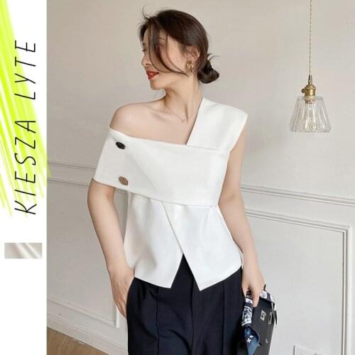 Womens Tube Top 2021 Summer Fashion White One shoulder Blouse Fashion Irregular Tunic Tops Solid White Shirt Blusas