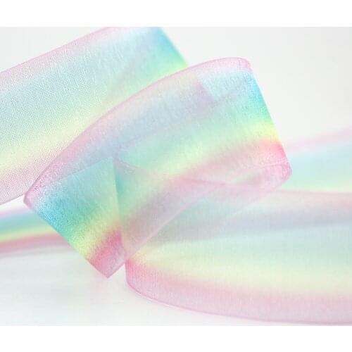 25mm gradient color wide raibow sheer organza ribbon 25 yards wedding decoration gift wrapping DIY hair bow ribbons