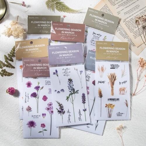 3 Sheets Natural plants Reed Lavender Leaves PET Stickers Scrapbooking Journal Deco Album Deco DIY Stationery Stickers