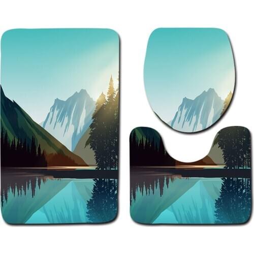 3pcs/set Vintage Cartoon Print Anti-slip Bathroom Floor Mat Home Decor Shower Non-Slip Rug Bath Door Mats Scenery Pattern