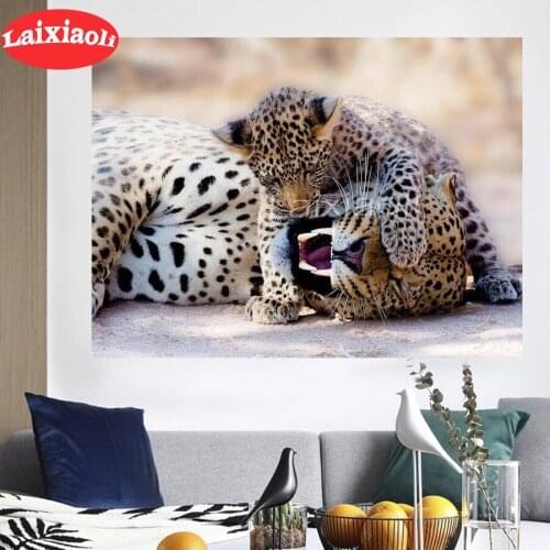 5d cross-stitch wild animal leopard diamond painting full square drill diamond mosaic handicraft painting 3d diamond round decor