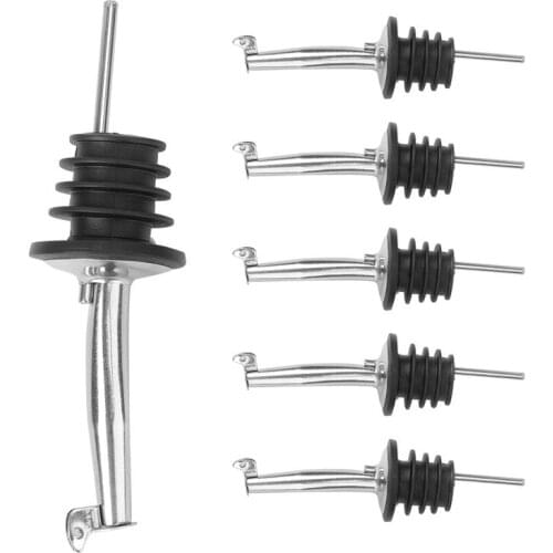 6pcs Stainless Steel Wine Pourers Olive Oil Free Flow Pourers Bottle Pourer Spout Dispenser With Covers