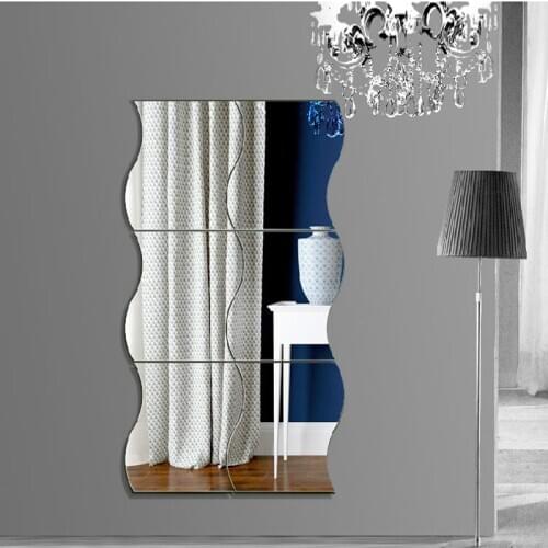 6pcs Wave Shape Mirror Wall Stickers Creative Removable DIY 3D Art Mural Decor mirror bedroom Bath Room Home Decoration