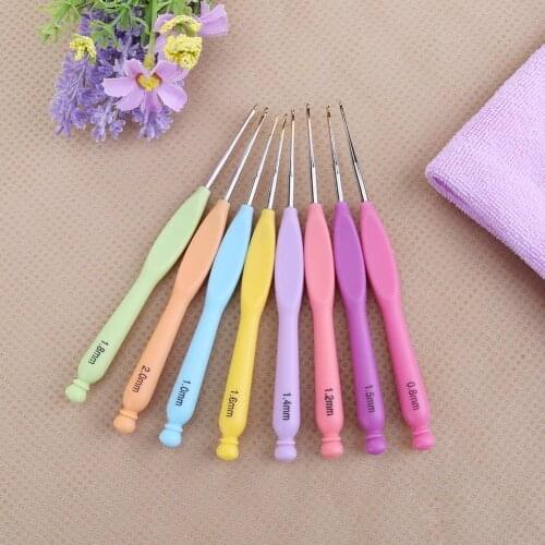8pcs Aluminum Knitting Needle Plastic Handle Yarn Stitching Weave Crochet Hooks Kit DIY Sweater Hat Scarf Crochet Weaving Tools