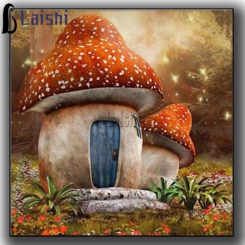 Diamond Painting Mushroom house diamond Embroidery full round square drill Mosaic Diamond mazayka 3d landscape cross stitch
