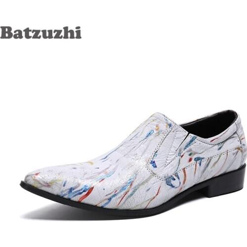 Batzuzhi Fashion Vintage Men Dress Shoes Leather Metal Pointed Toe Genuine Leather Business Shoes Men Chaussure Homme Flats