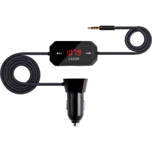Leshp Wireless Fm Transmitter Radio Car Kit For Smart Phones Bundle With 3.5Mm Audio Plug And Car Charger