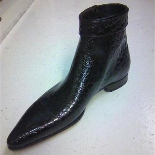 New Men Shoes Fashion Business Casual Dress Handmade Black Pu Patent Leather Crocodile Pattern Belt Zipper Ankle Boots ZQ0506