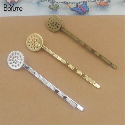 BoYuTe 40Pcs Hollow Out 12MM Cabochon Base Hair Barrette 3 Colors Plated Women Diy Hair Accessories Wholesale