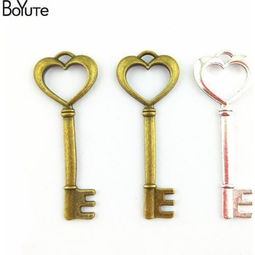 BoYuTe (60 Pieces/Lot) 50*18*3.3MM Vintage Key Charm Metal Heart Key Pendant Charms Bracelet Necklace Diy Jewelry Findings