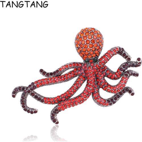TANGTANG Octopus Brooch For Men Multi Fish Brooch Pin Full Rhinestones Antique Silver Color Jewelry Pin Brooches Accessories