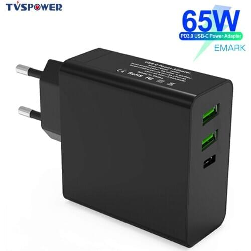 Black 65W 20V 3.25A TYPE-C USB-C Power Adapter PD60W/45W QC3.0 Fast Charger For USB-C Laptops MacBook Xiaomi Pro/Air iPad iPhone