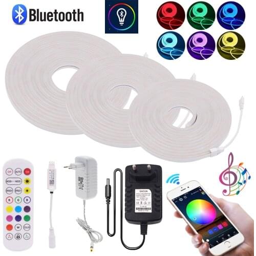 DC 12V RGB LED Strip Light with Bluetooth APP Remote Control Flexible Neon Sign Music Waterproof Neon Rope Tube LED Tape Ribbon