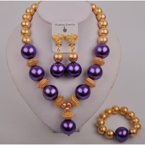 Dubai Gold Jewelry Sets For Women Indian Jewelery Purple African Necklace Bracelet Earring Wedding Accessories