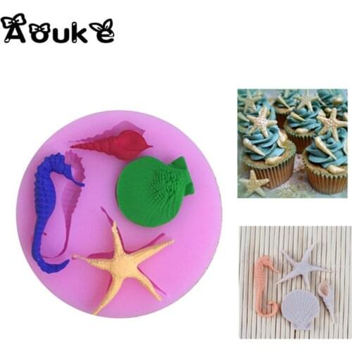 Starfish Hippocampus Shape Chocolate Cake Mold Pottery Fondant Silicone Mould Soap Baking Molds DIY Cake Wedding Decoration Tool