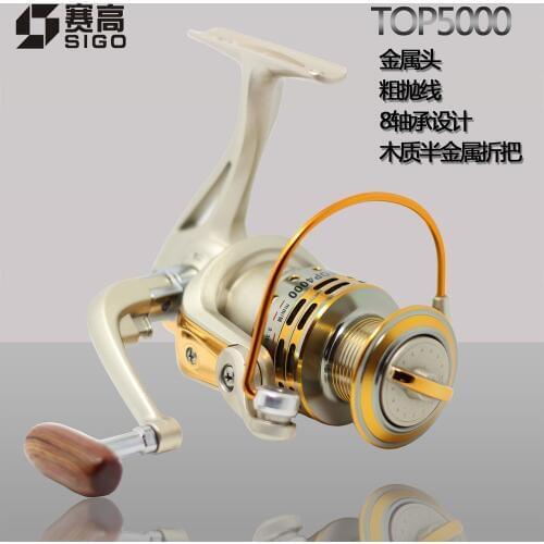 60pcs/lot Race pesca Carp Fishing reels daiwa Top5000 Fishing Reel Rod Sea Fish Wheel Spinning Round Raft Pole Metal Head