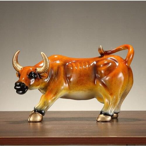 CHINESE RESIN COW ORNAMENTS ART HOTEL OFFICE DESKTOP FENG SHUI DECORATION OPENING GIFTS HOME LIVINGROOM TABLE FIGURINES CRAFTS