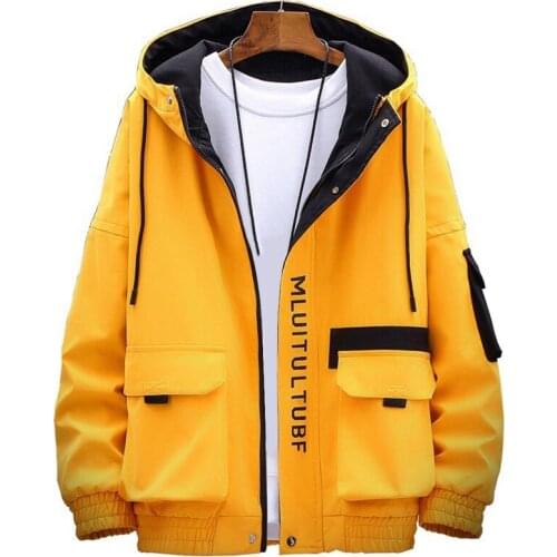 2020 Autumn New Casual Male Jacket Coats Streetwear Multi-pocket Hip Hop Jacket Coat Mens Hooded Windbreaker Jacket