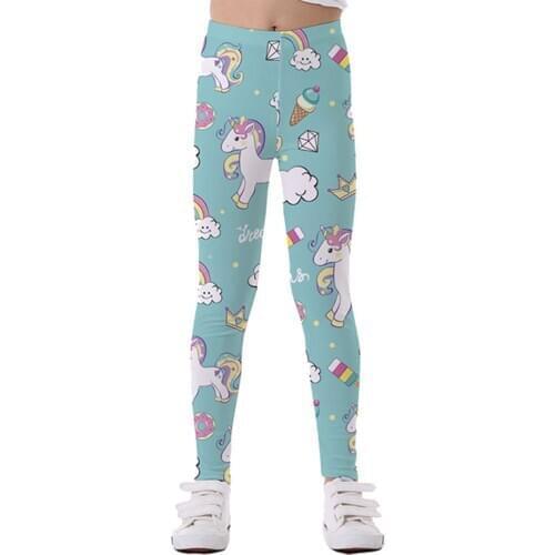 New Kids Girls High Waist Dance Legging Cartoon Rainbow Horse Print Good Stretchy Crop Bottoms Casual Pants Running Gym Trousers