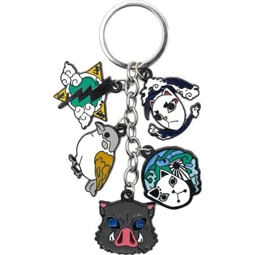Demon Slayer Keychain Hashibira Inosuke Tsuyuri Kanawo Sabito Kamado Tanjirou Nezuko Metal Key Chains Anime Accessories Key Ring