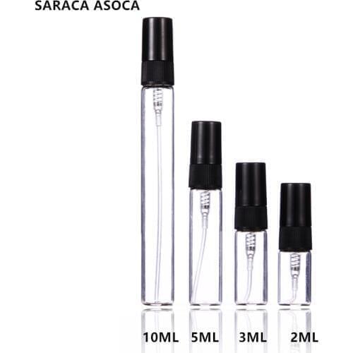 100pcs/lot 3ml mini Glass Perfeme Spray Bottle For Sample Black color Transparent Glass Atomizer Empty Bottle