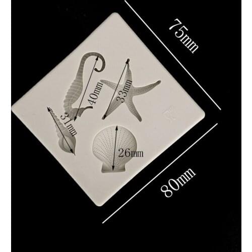 Minsunbak Marine Biological Silicone Fondant Mould Seahorse Starfish Shell Conch Ocean Cake Series Decorating Tools