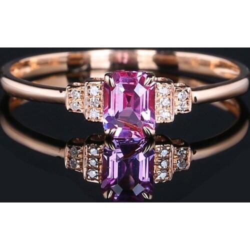 Fashion Tiny Chic Square Pink Crystal Zircon Diamonds Gemstones Rings for Women Rose Gold Color Jewelry Bague Accessories Bijoux